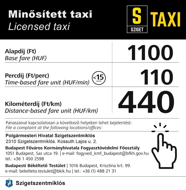 Sziget taxi tarifa információ - hatósági áras taxi