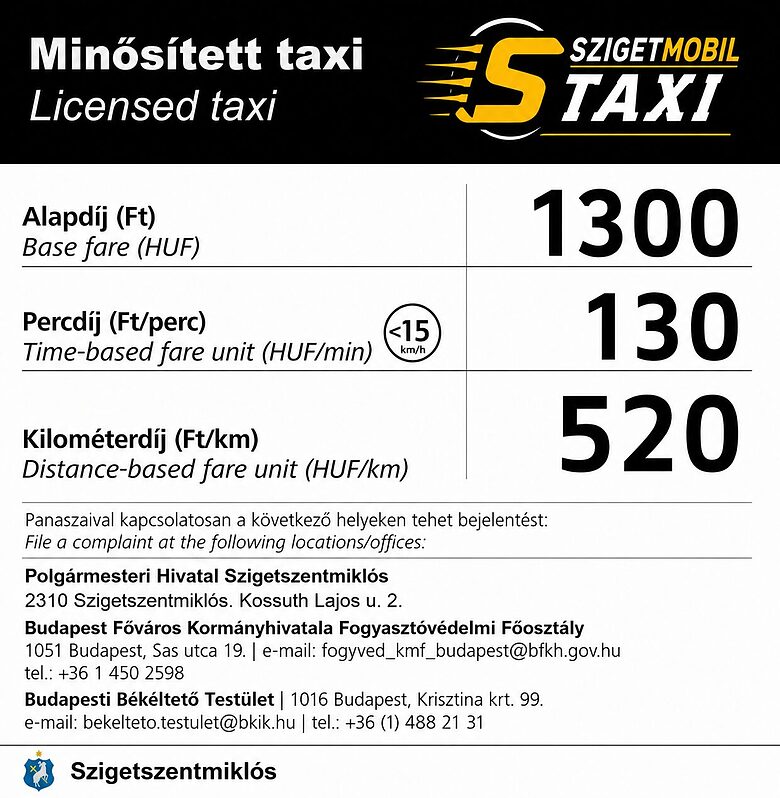 Sziget taxi tarifa információ - hatósági áras taxi